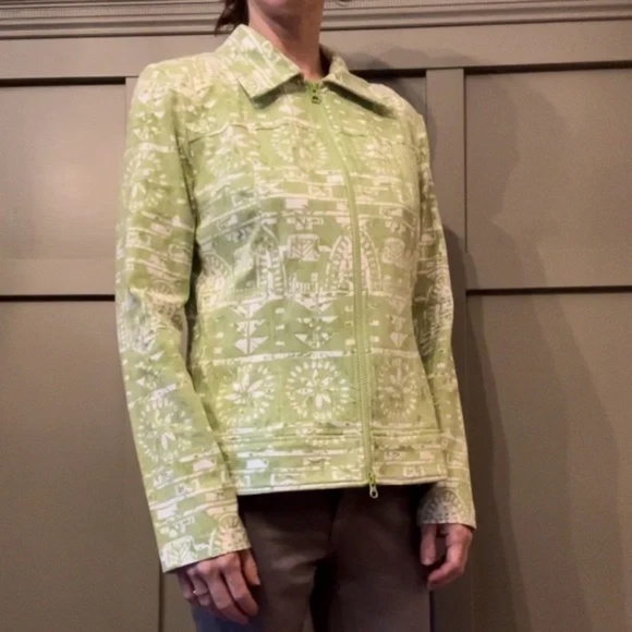 Clara Sun Woo Aztec Tribal Printed Jacket Green White Full Zip Cotton Size Large - Picture 2 of 14